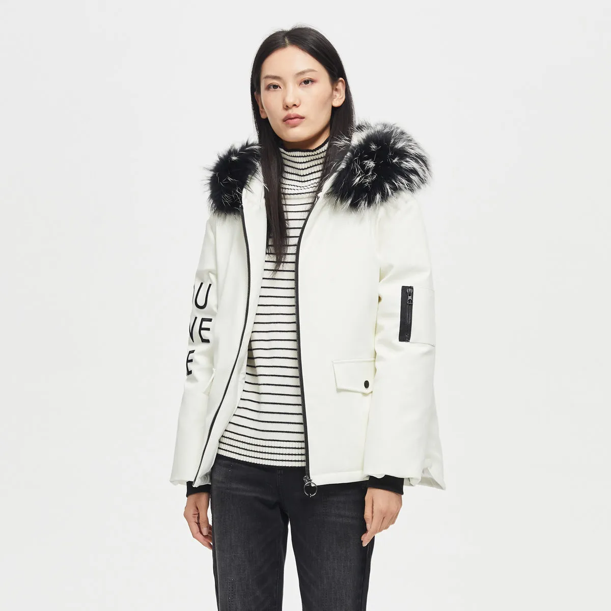 Fur collar white parka down