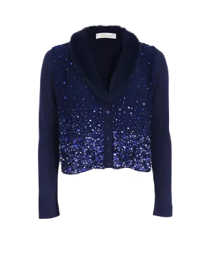 Fur Trim Sequin Cardigan