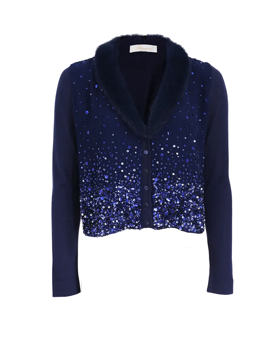 Fur Trim Sequin Cardigan