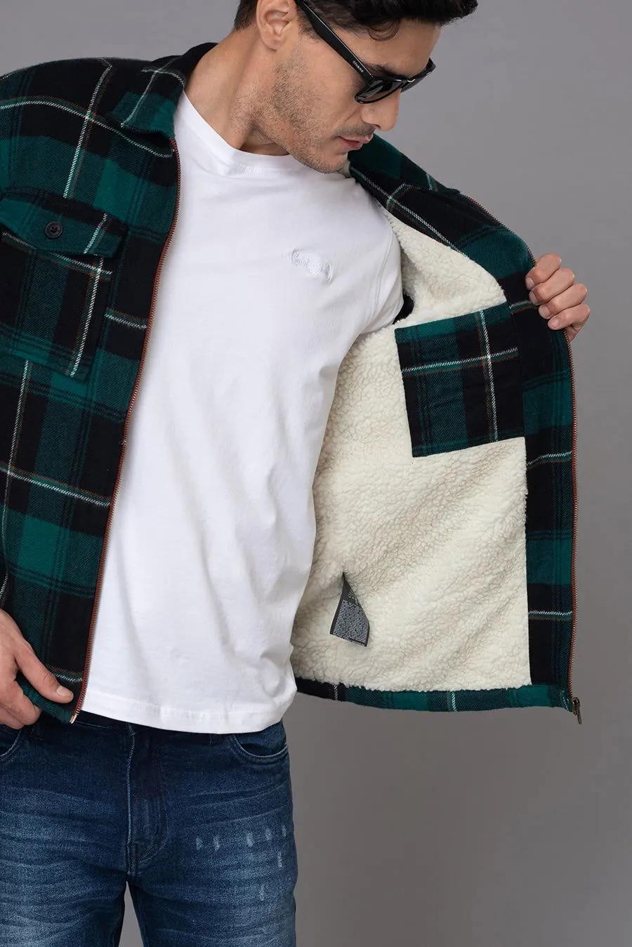 Green black check Shacket