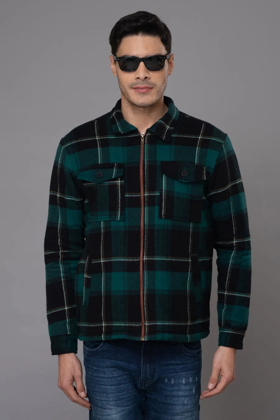 Green black check Shacket