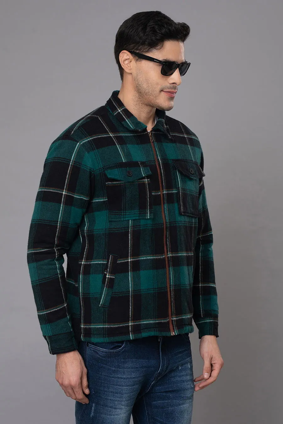 Green black check Shacket