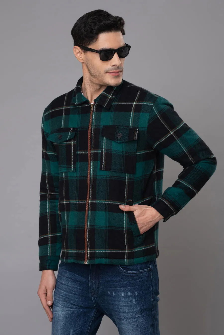 Green black check Shacket