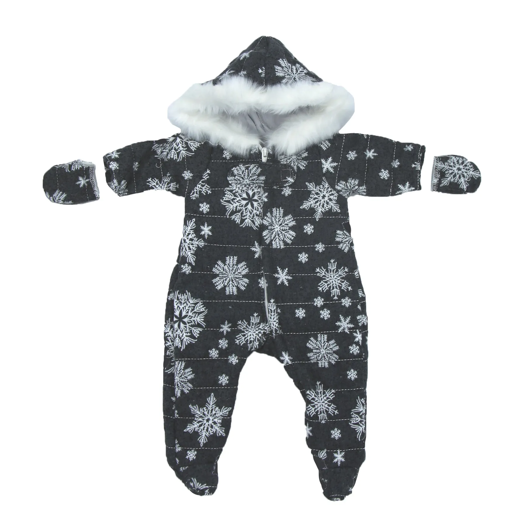 Grey Snowflake Doll Snow Suit with Mittens