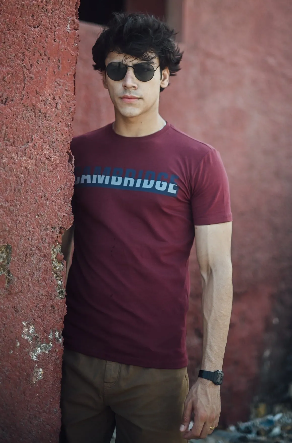HALF SLEEVE GRAPHIC TEE - BURGUNDY