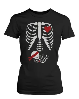 Halloween Pregnant Skeleton Ninja Baby X-Ray T-shirt Maternity Themed