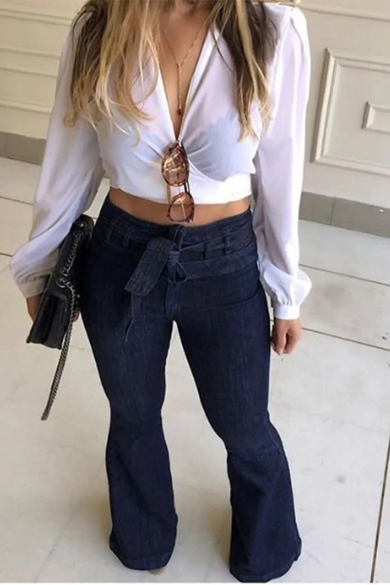 HPQ1403 Hip-Lifting Flared Wide-Leg Jeans Pants
