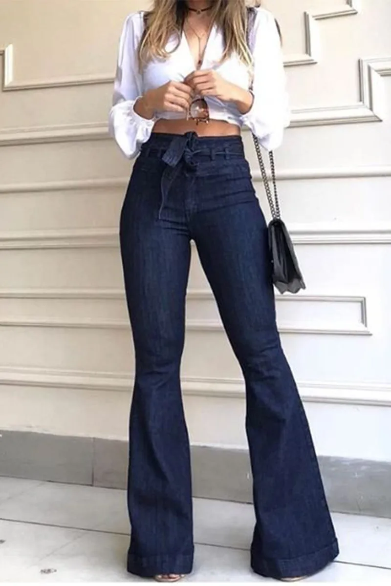 HPQ1403 Hip-Lifting Flared Wide-Leg Jeans Pants