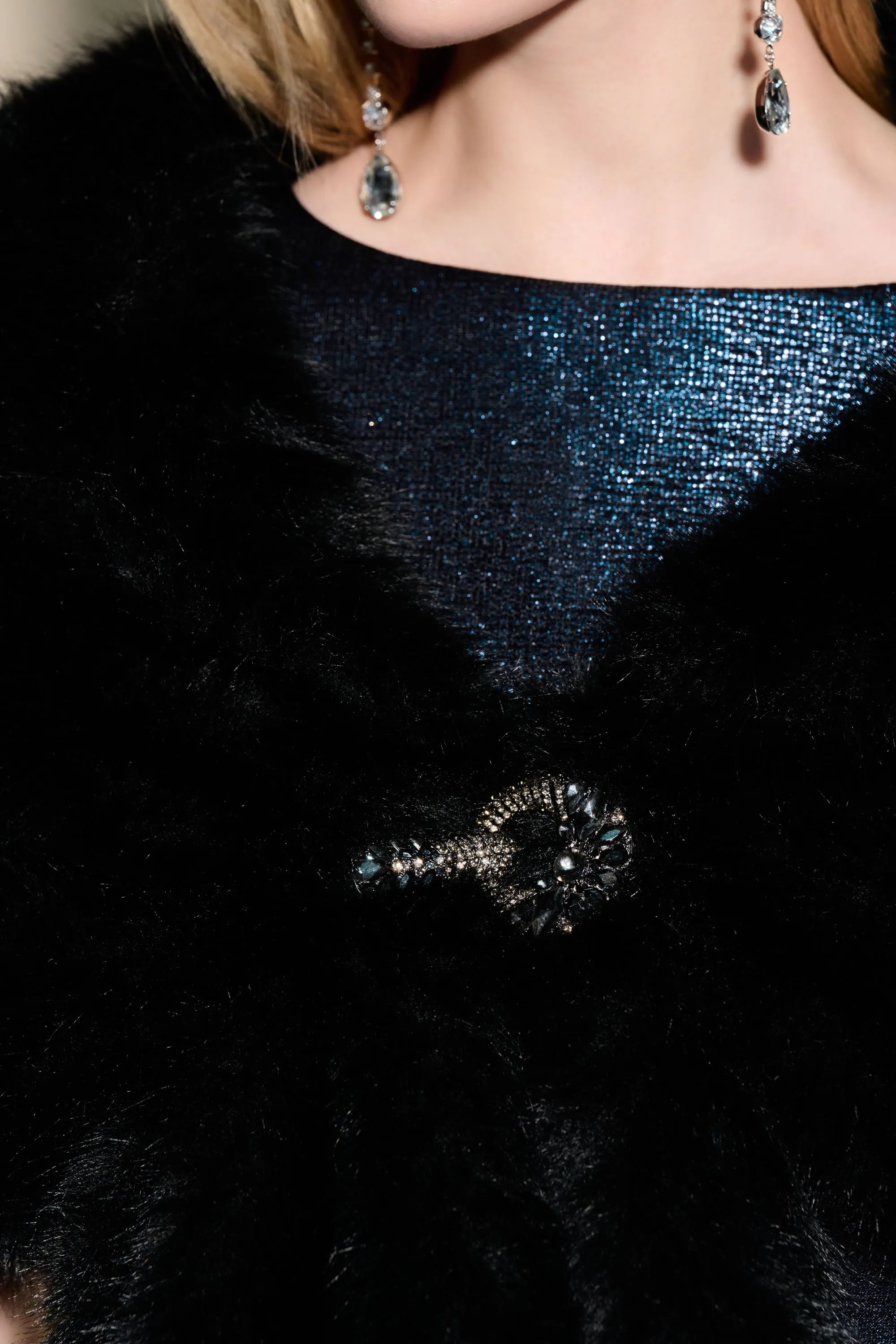 Joseph Ribkoff Faux Fur Cape 233796 - Black