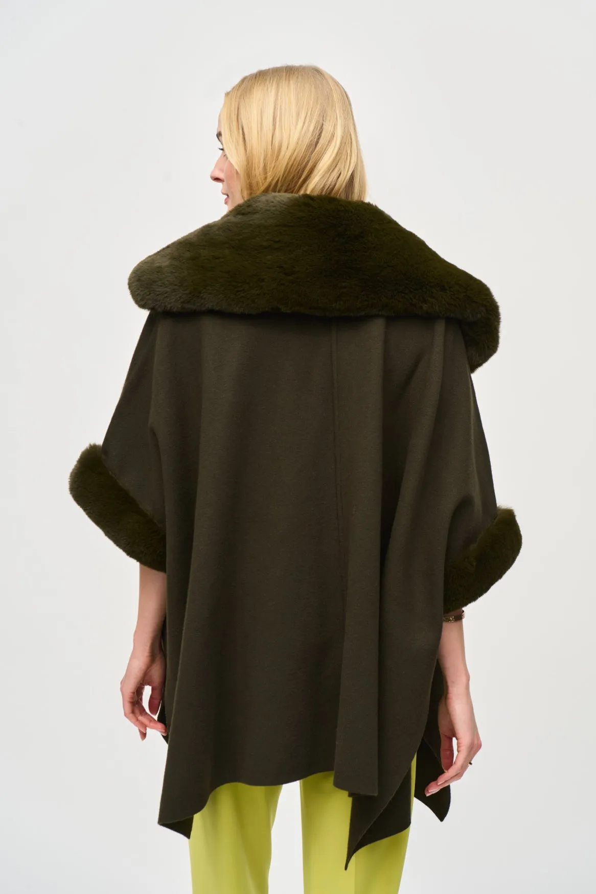 Joseph Ribkoff Khaki Brushed Jacquard And Faux Fur Cape Style 243930