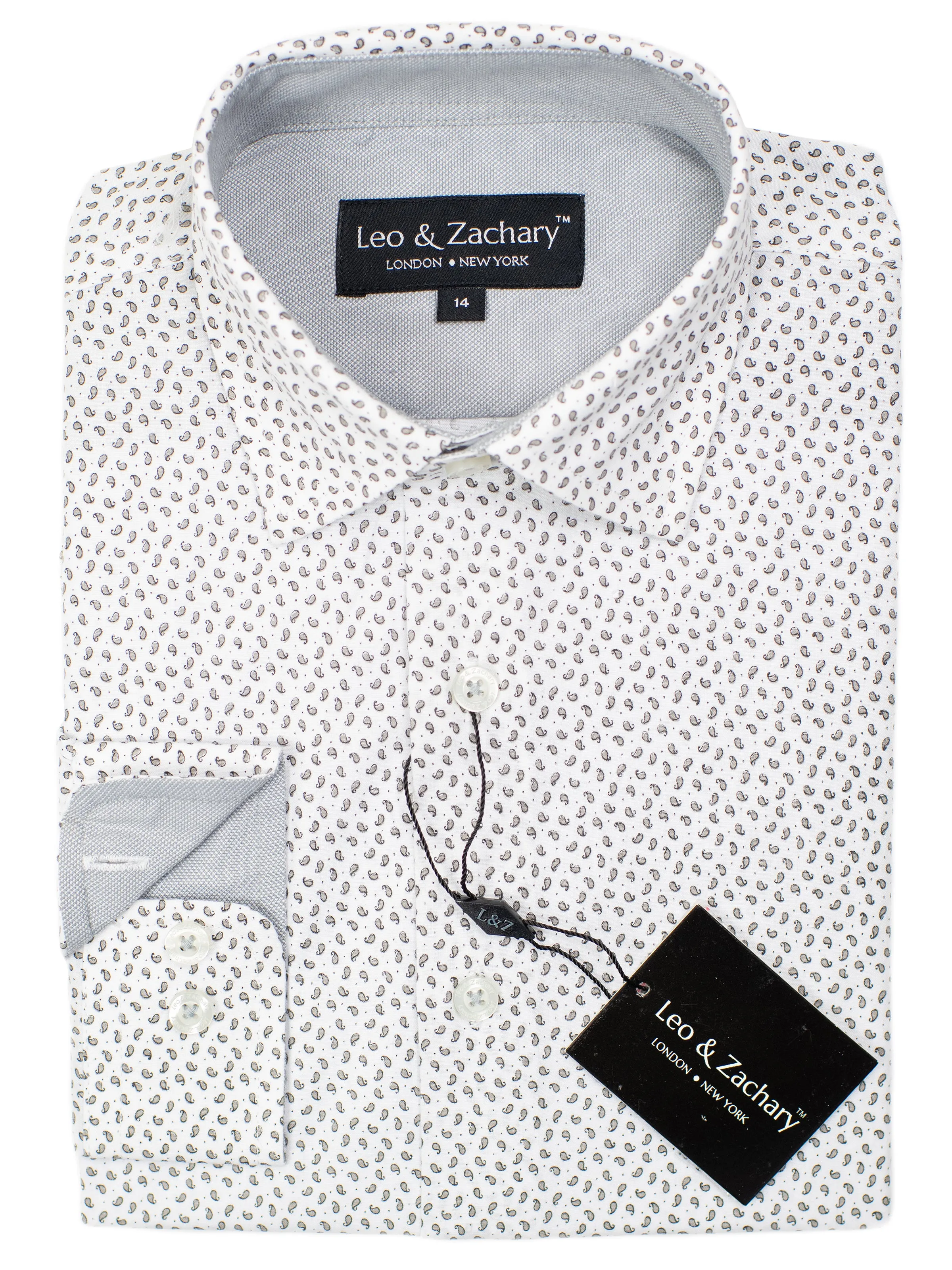 Leo & Zachary 30584 Boy's Sport Shirt- Teardrops - White/Grey