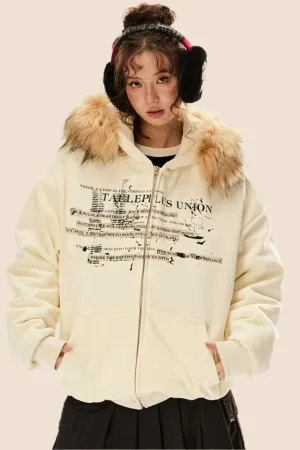 Loose Warm Fur Collar Sweatshirt