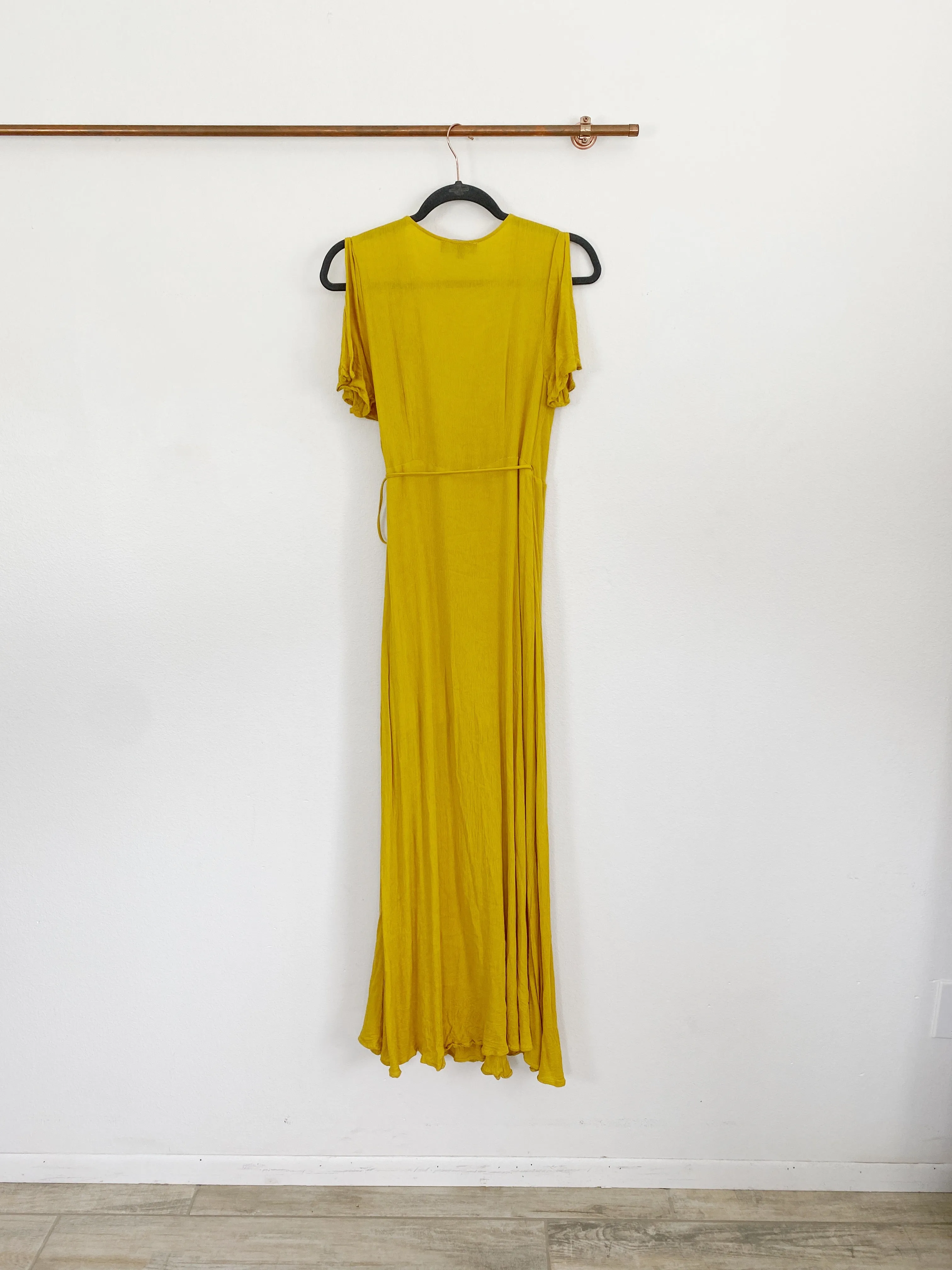 Lulu's Lovely Golden Maxi Wrap Dress Large