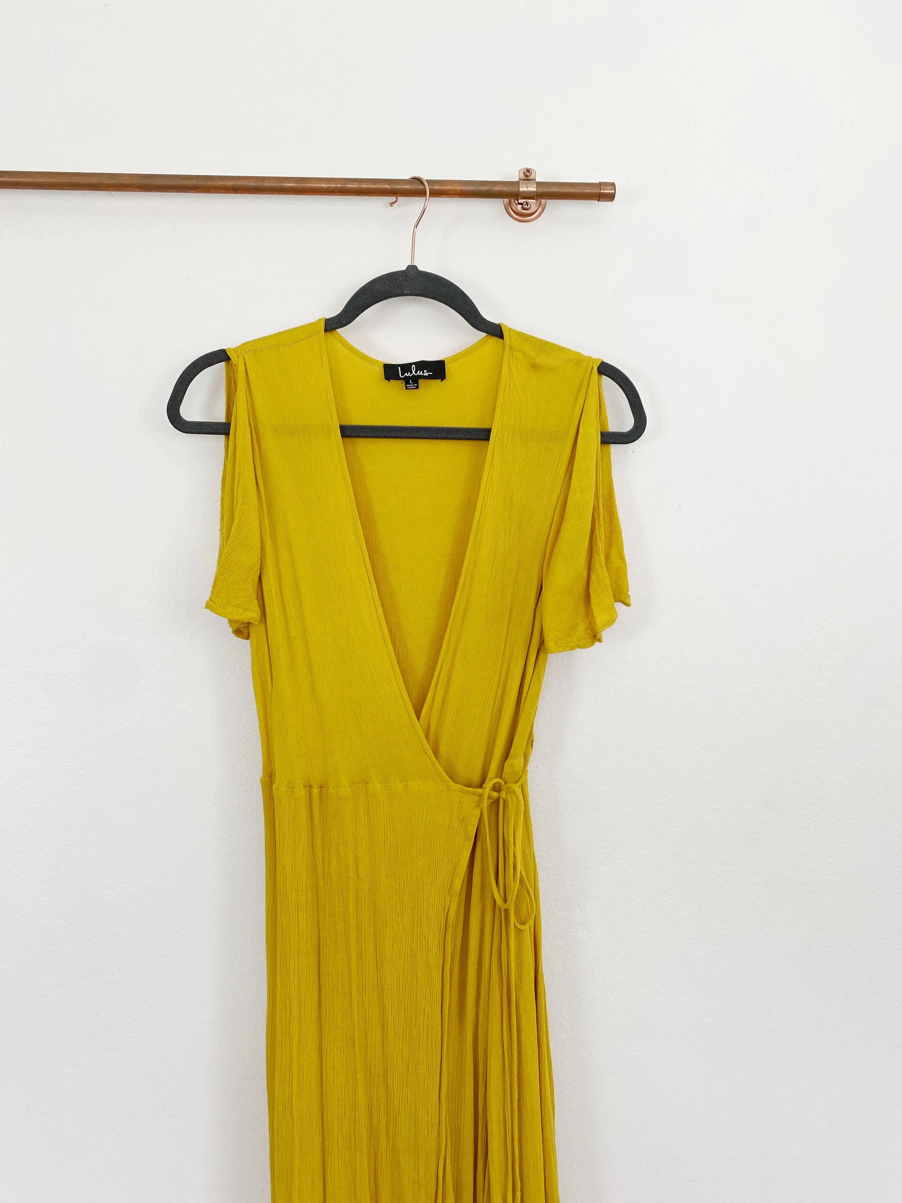 Lulu's Lovely Golden Maxi Wrap Dress Large