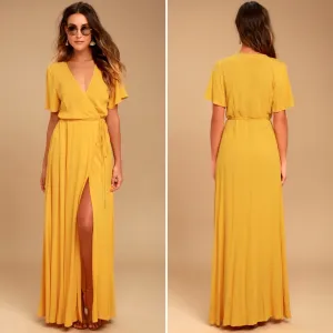 Lulu's Lovely Golden Maxi Wrap Dress Large Lulu's Lovely Golden Maxi Wrap Dress Large