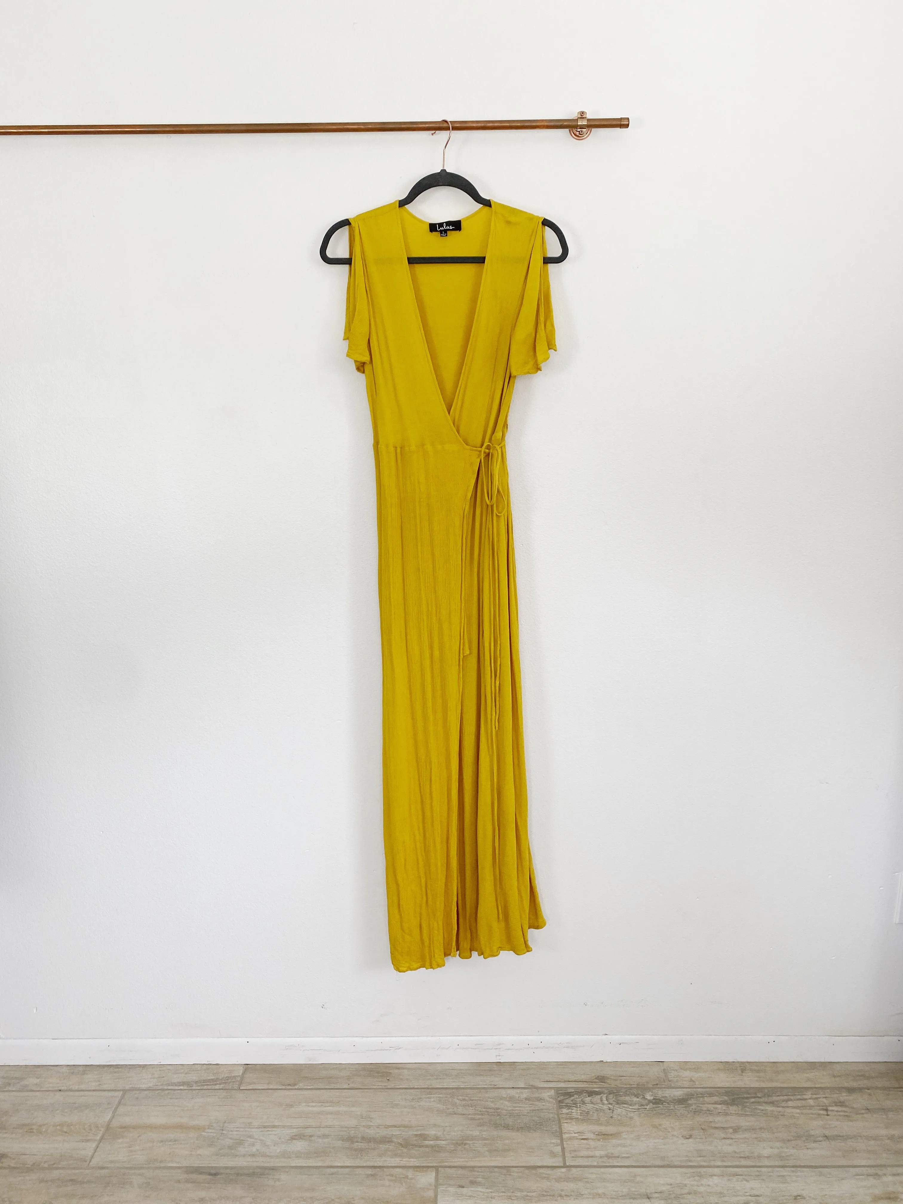 Lulu's Lovely Golden Maxi Wrap Dress Large