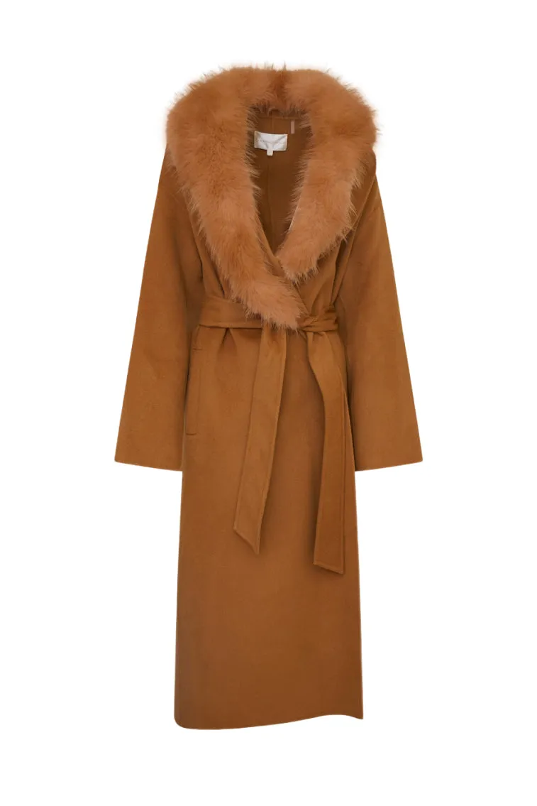 Mahika Wool-Cashmere Faux Fur Collar Coat - CAMEL