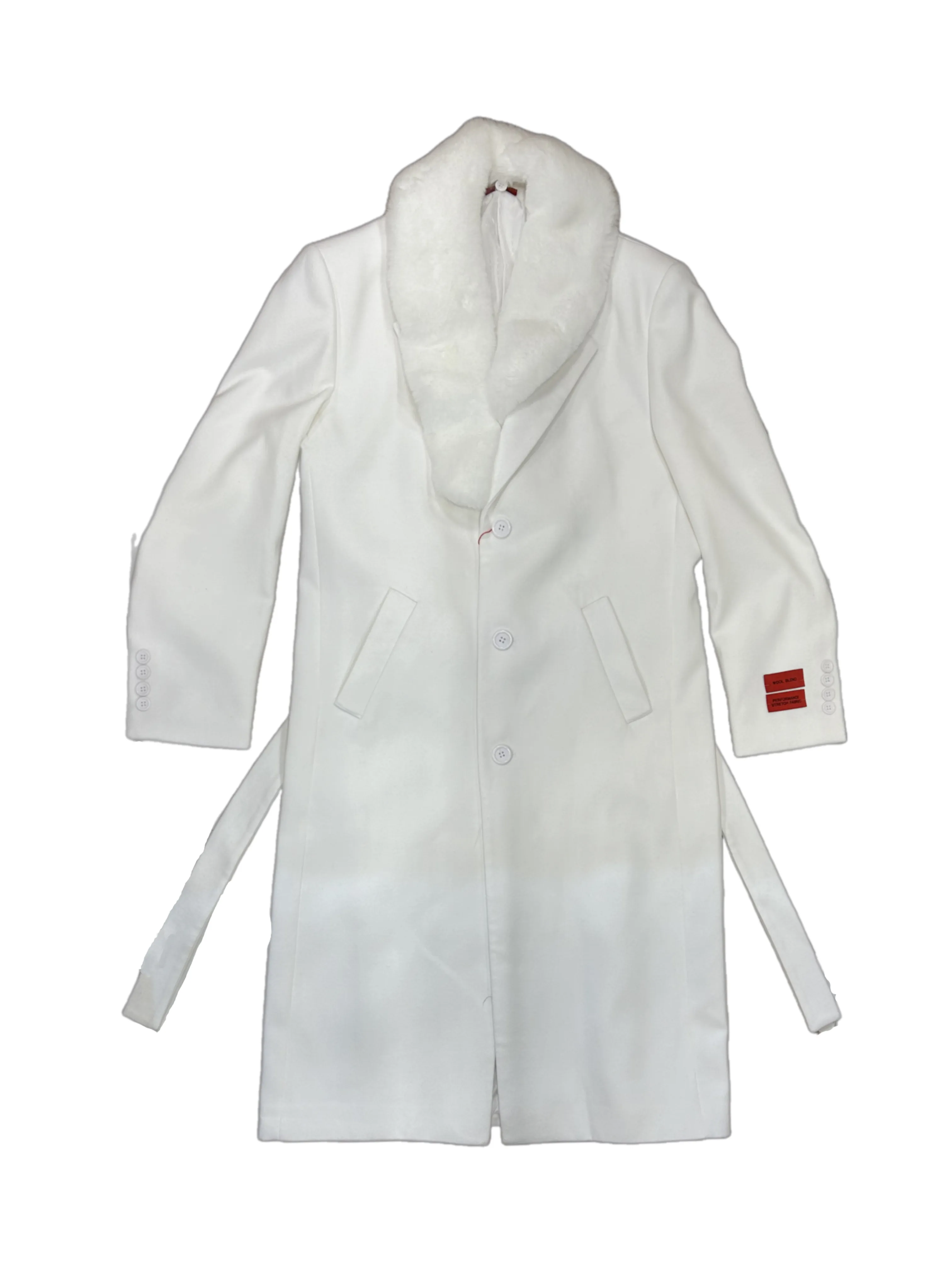Mazari 9001 Top Coat With Fur Collar White