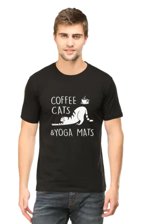 Men Half Sleeves Classic T-Shirt - Coffee Cats Yoga Mats