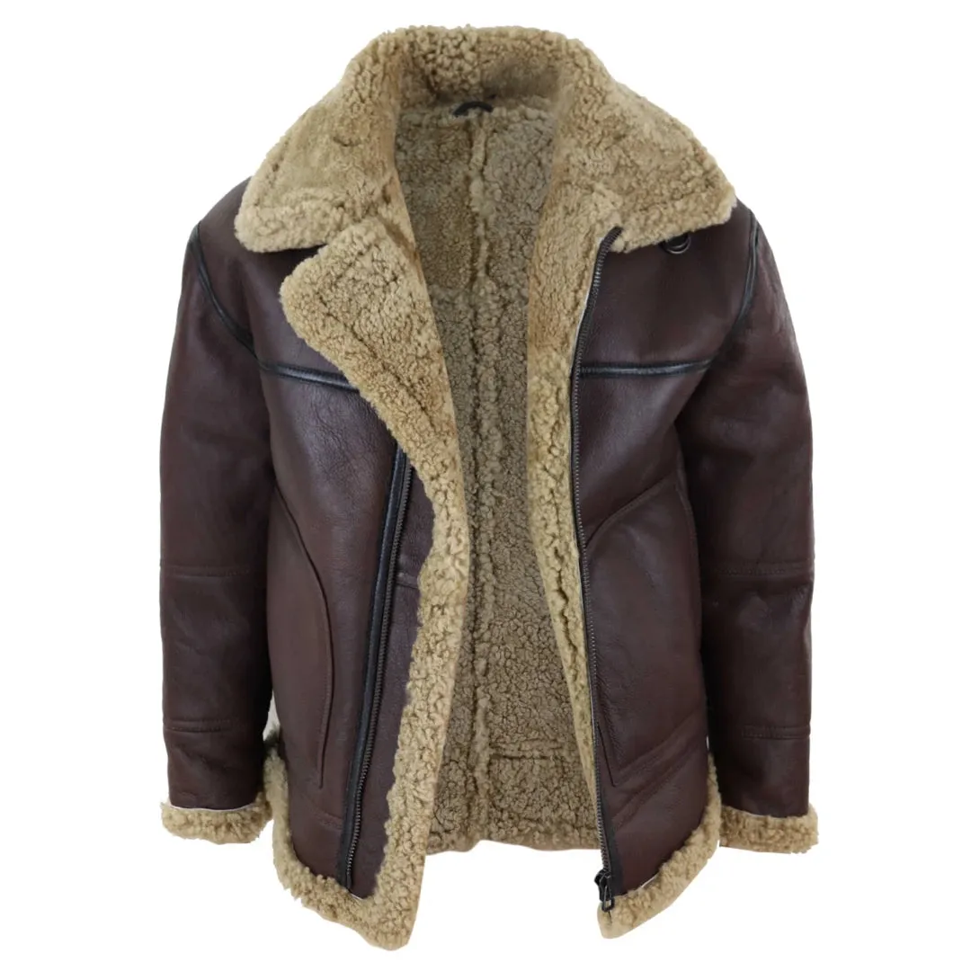 Men's Aviator Shearling Sheepskin Leather Bomber Flying Jacket
