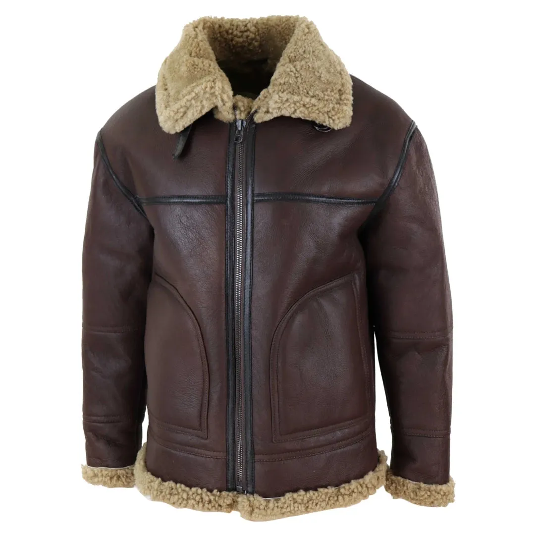 Men's Aviator Shearling Sheepskin Leather Bomber Flying Jacket