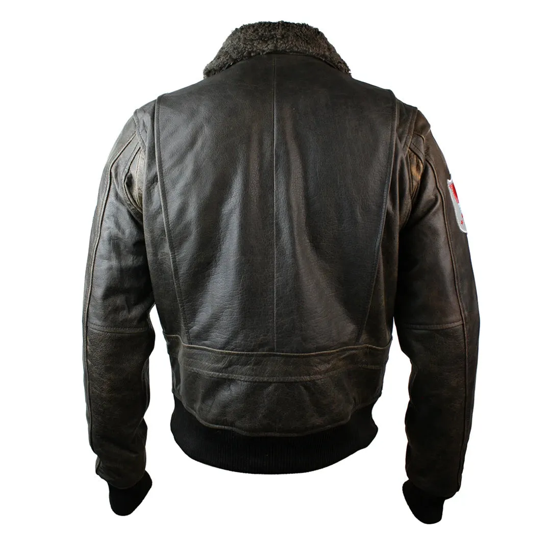 Men's Leather US Aviator Air Force Pilot Flying Bomber Jacket Black Fur Collar