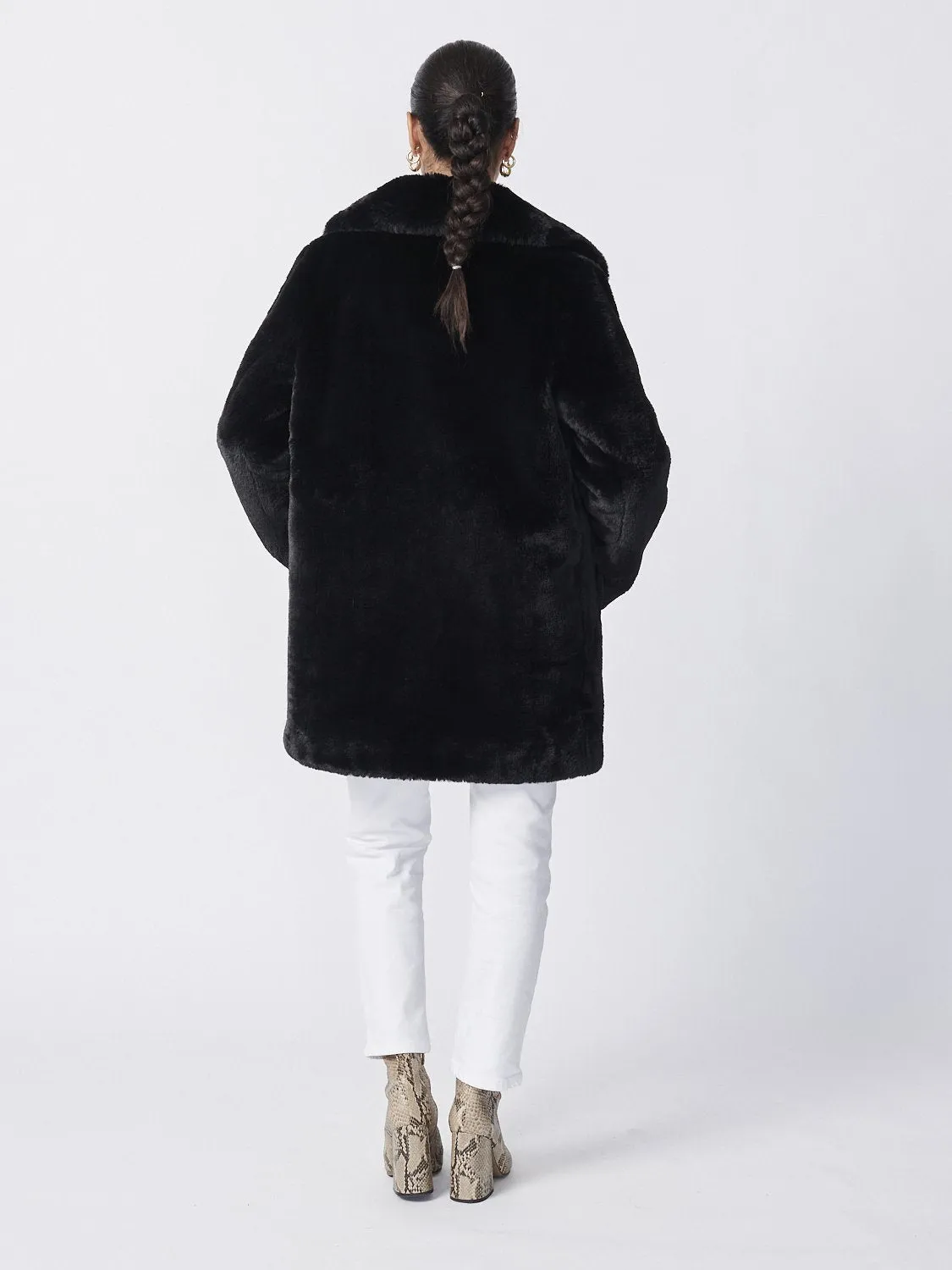 Minimalist Faux Fur Jacket - Black