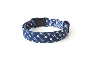 Navy Blue & White Arrows Dog Collar