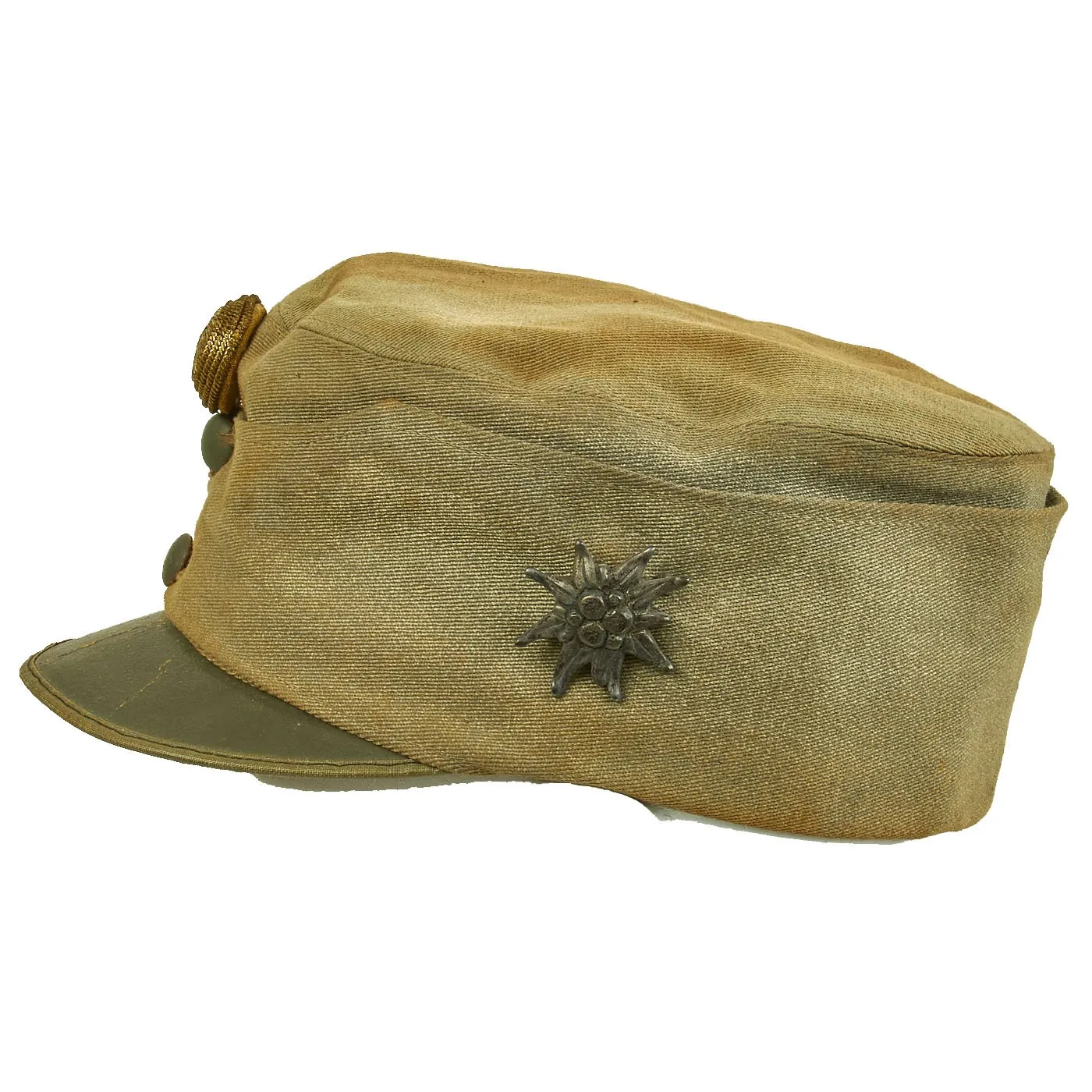 Original Austrian WWI Mountain Infantry Officer M1915 Field Cap with Edelweiss Pin - Landesschützen