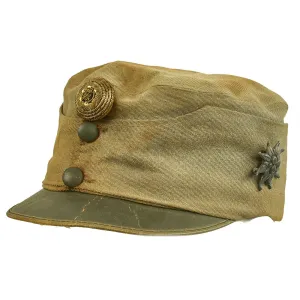 Original Austrian WWI Mountain Infantry Officer M1915 Field Cap with Edelweiss Pin - Landesschützen