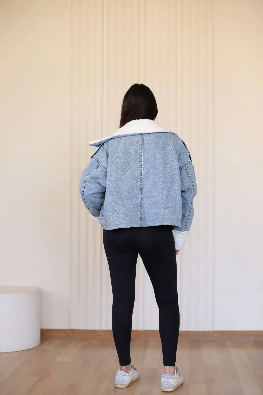 Oversized denim fur jacket - blue