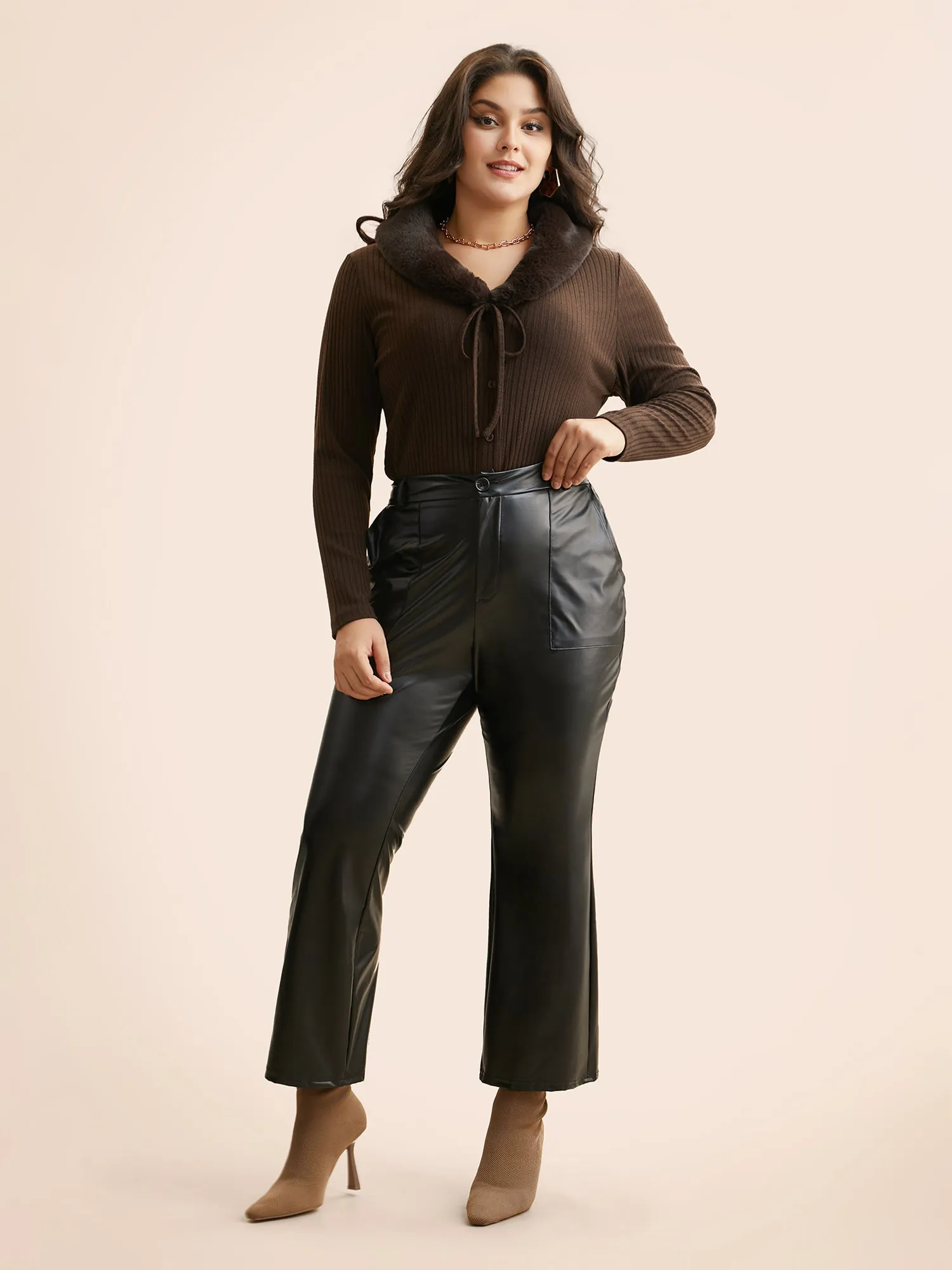 Patchwork Faux Fur Collar T-shirt