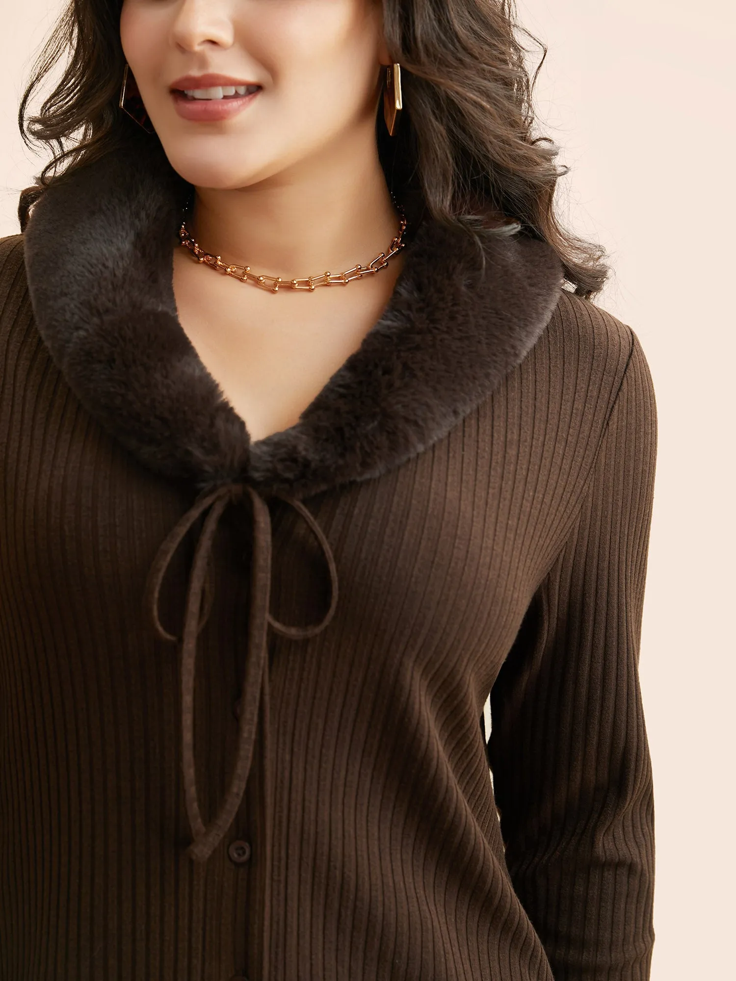 Patchwork Faux Fur Collar T-shirt