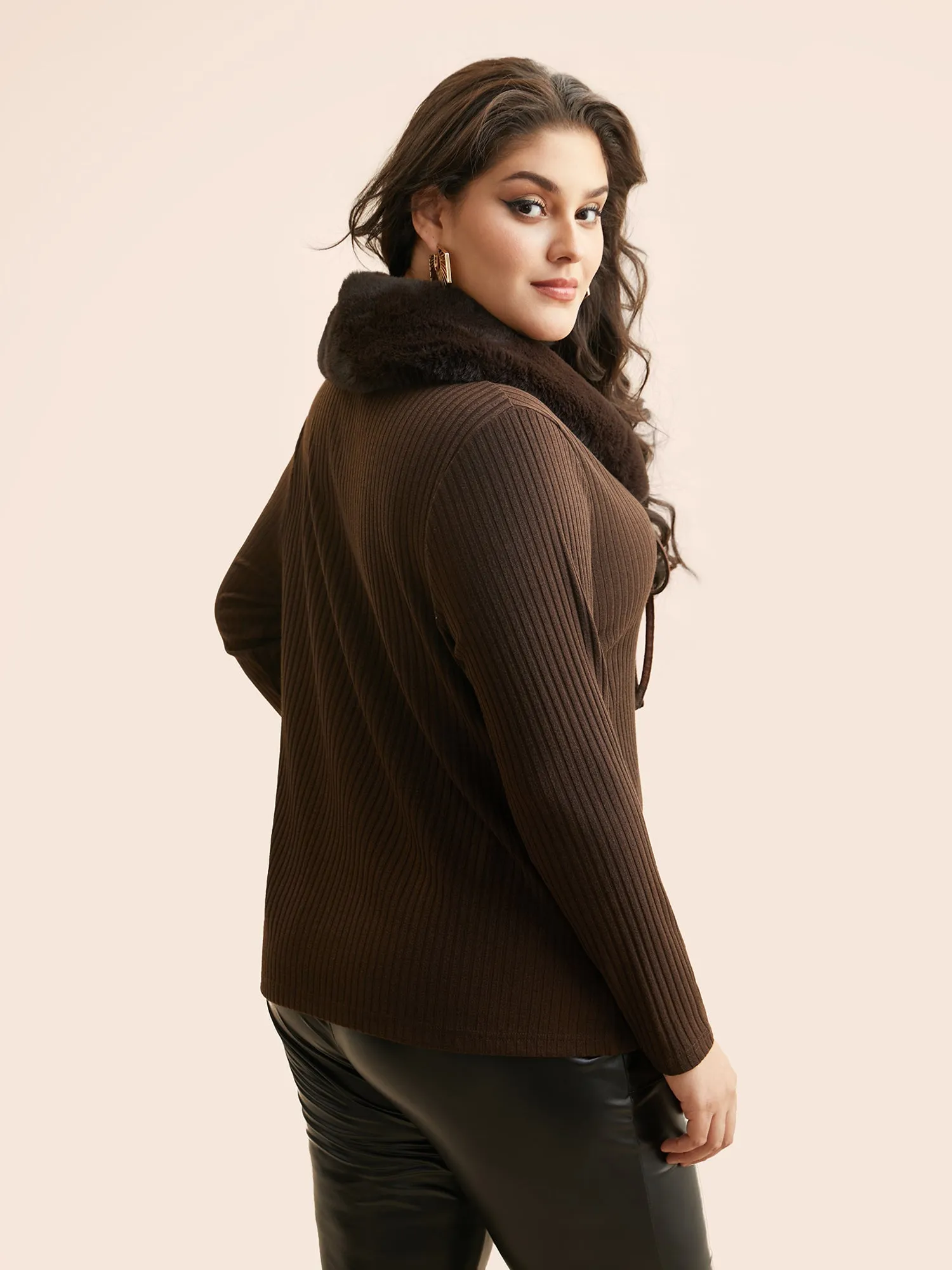 Patchwork Faux Fur Collar T-shirt