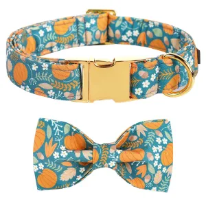 Personalized Fall Pumpkin Dog Collar with Flower / Bowtie | Customized Dog Id Collars