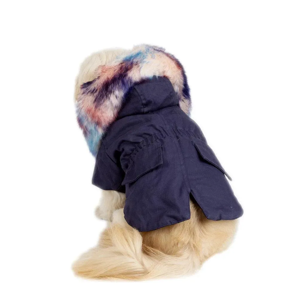 Pet Fur Collar Military Coat | Faux Fur Warm Dog Coat
