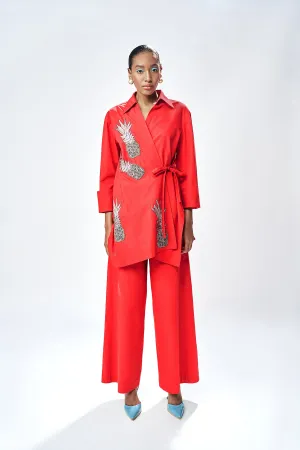 PINEAPPLE CROSS SHIRT WITH FLARED PANTS