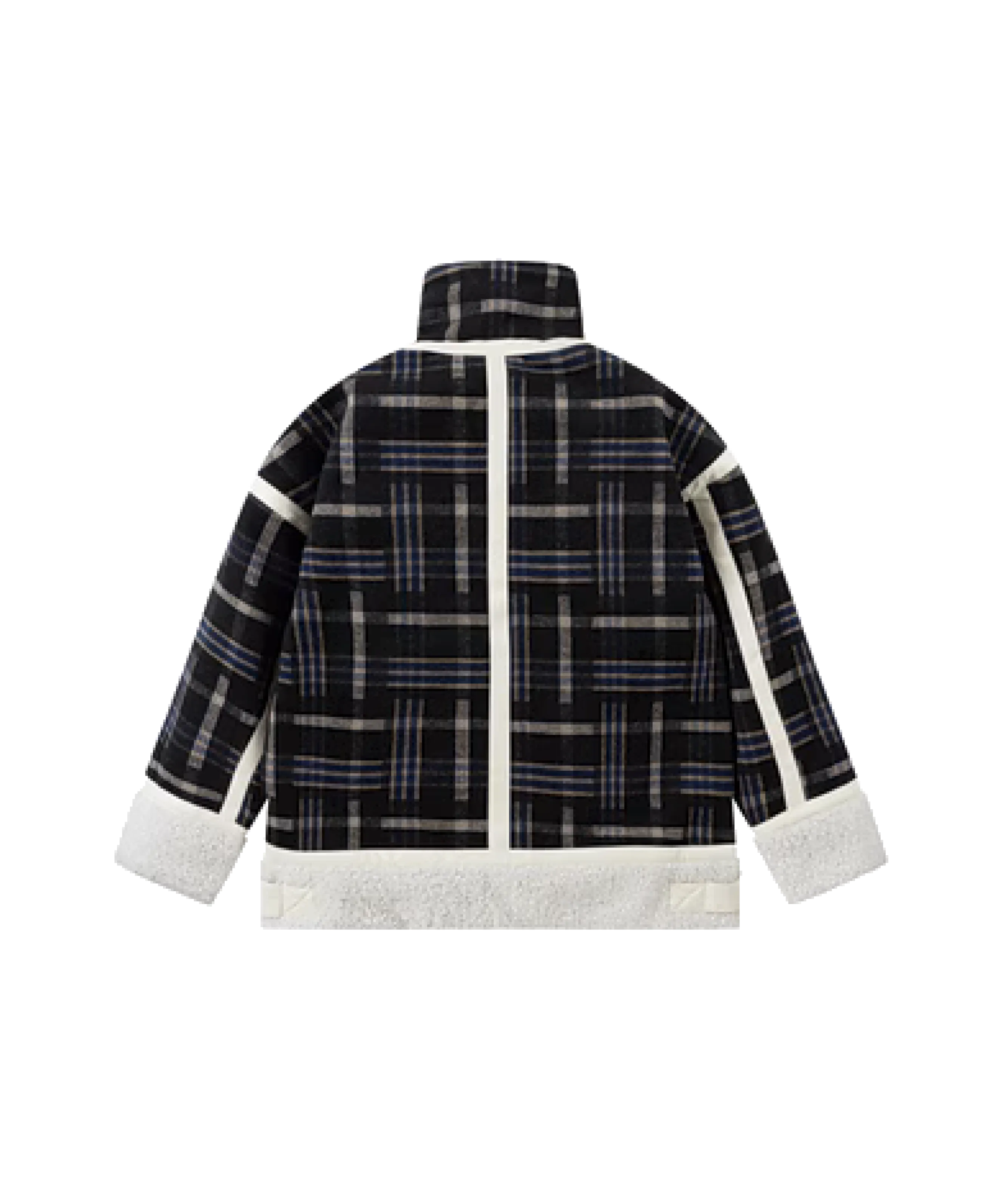 Plaid Stand Collar Fur Jacket