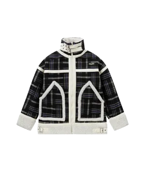 Plaid Stand Collar Fur Jacket