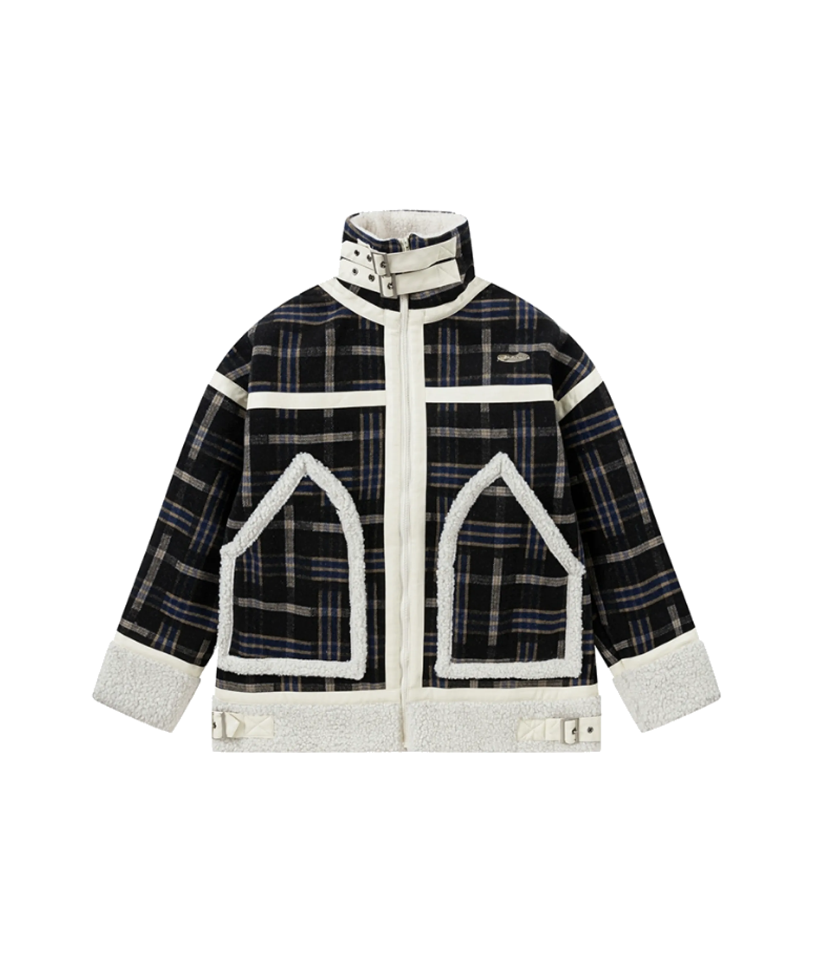Plaid Stand Collar Fur Jacket
