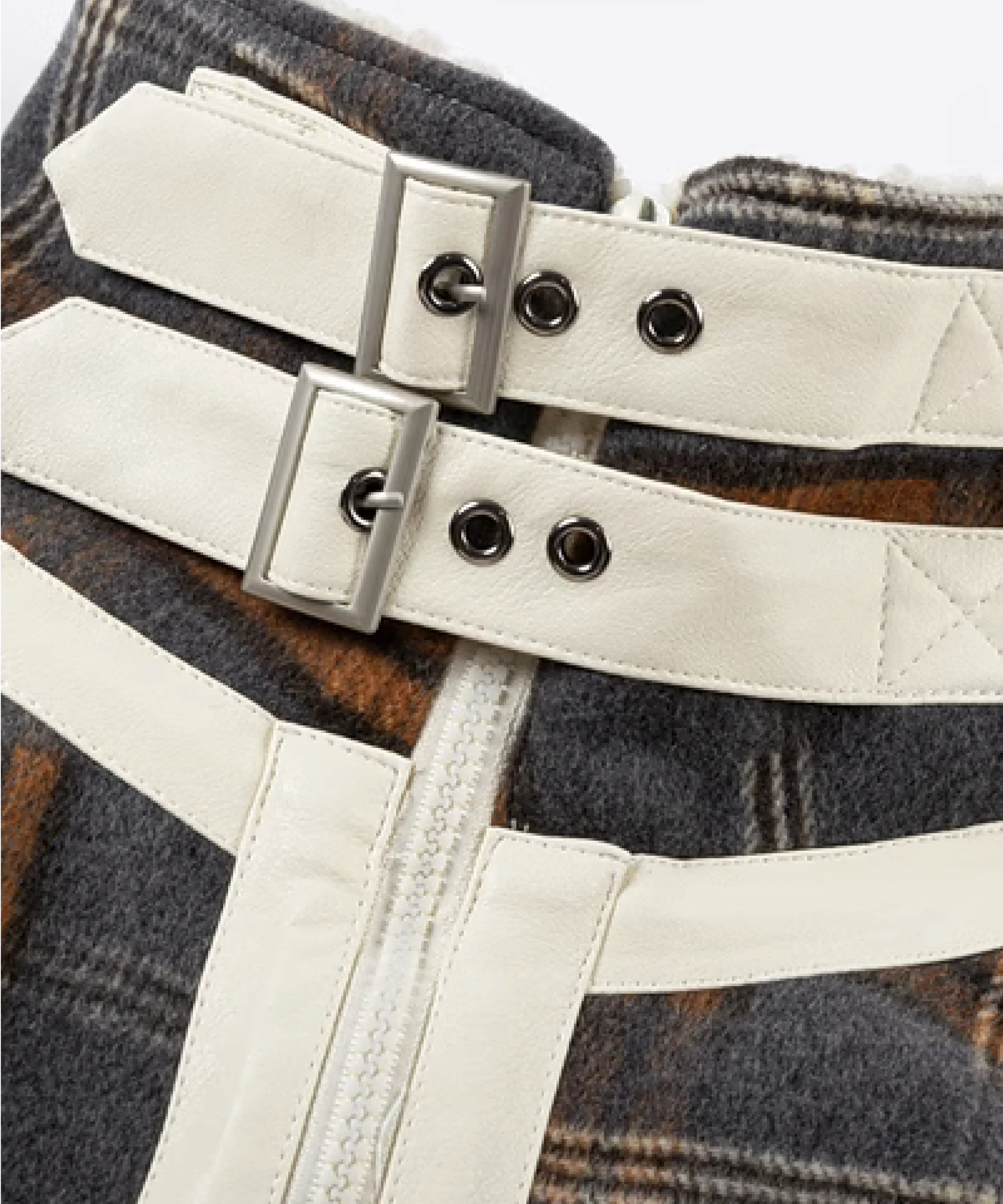 Plaid Stand Collar Fur Jacket