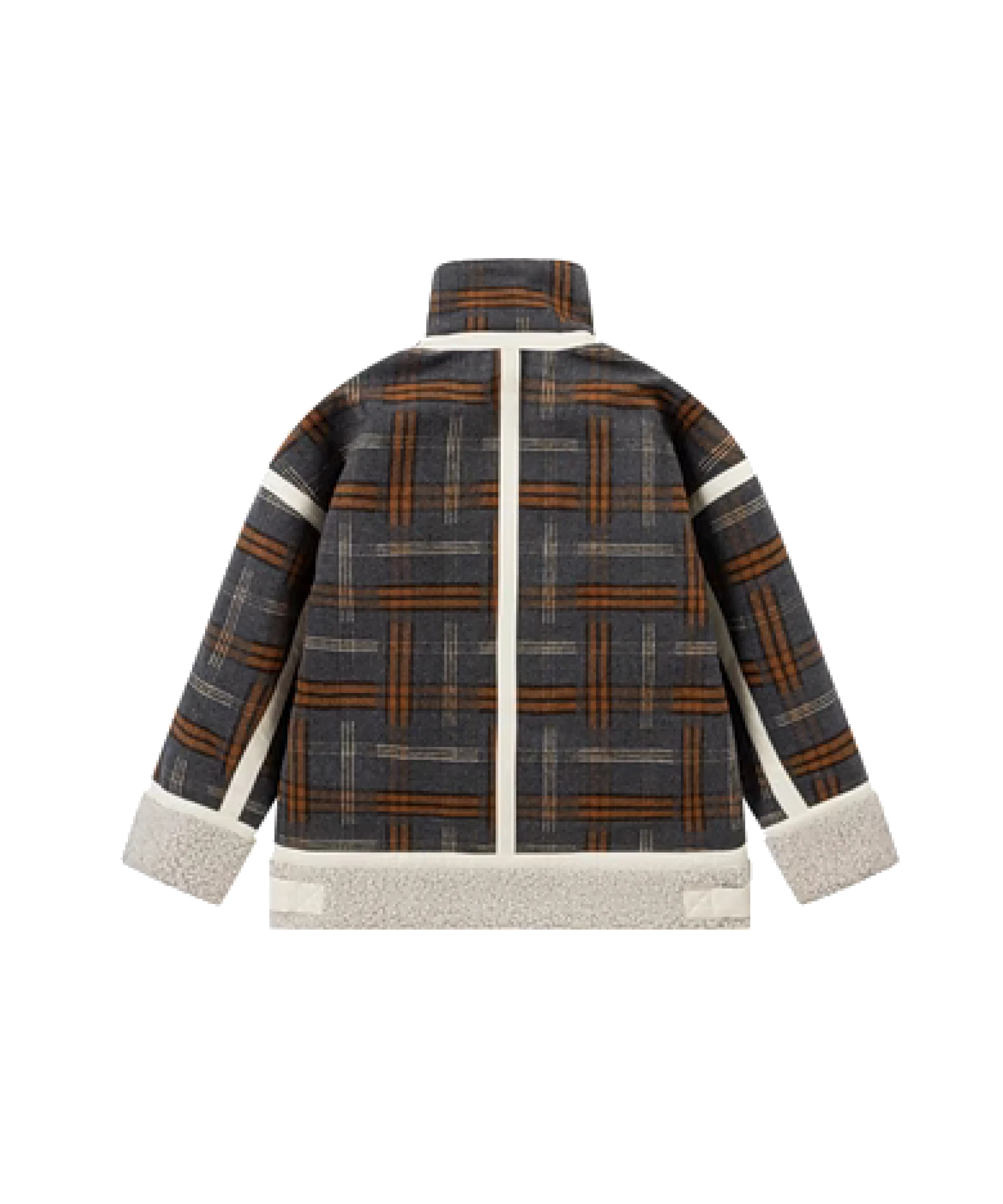 Plaid Stand Collar Fur Jacket