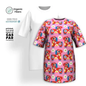 PONY BLOOM pink - T-shirt dress (organic cotton)