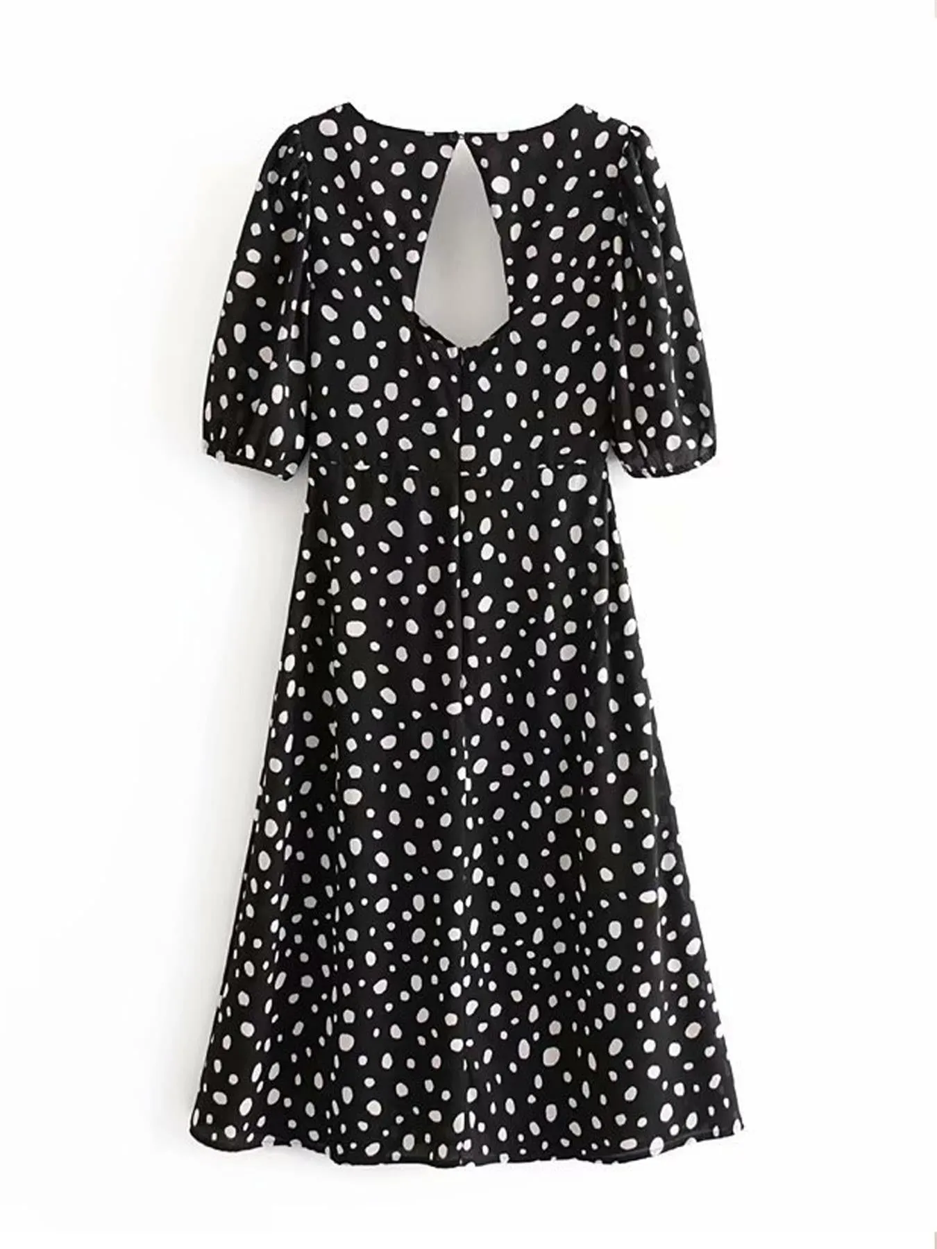 Puff Sleeve Midi Dress With In Black Spot