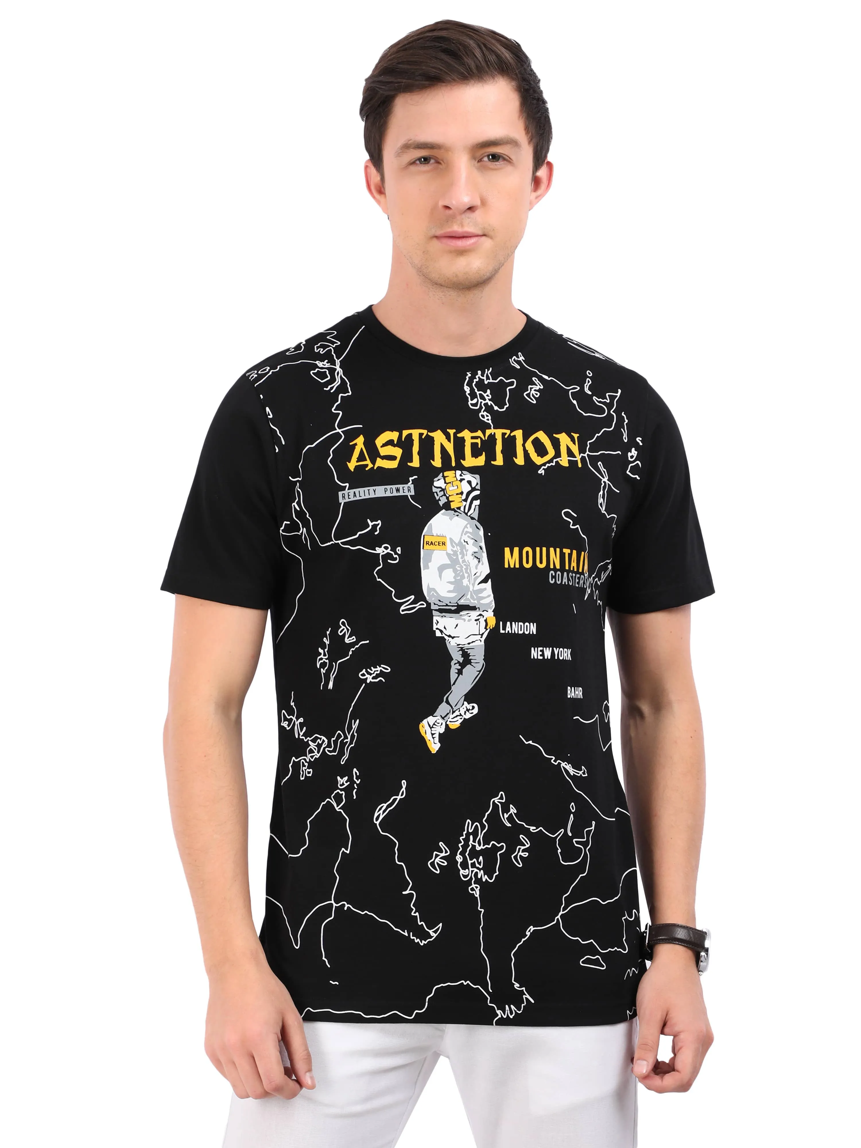 REDpockets Round Neck Black Cotton Graphic Print T-Shirt For Men