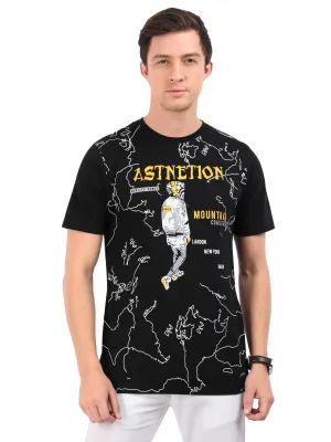 REDpockets Round Neck Black Cotton Graphic Print T-Shirt For Men