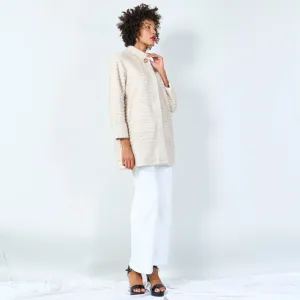 Ribbed faux fur coat with clasp detail wholesale