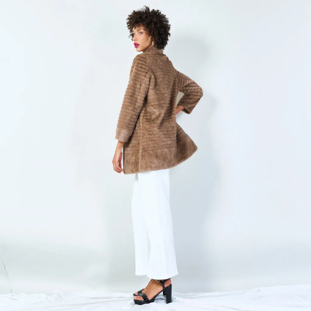 Ribbed faux fur coat with clasp detail wholesale
