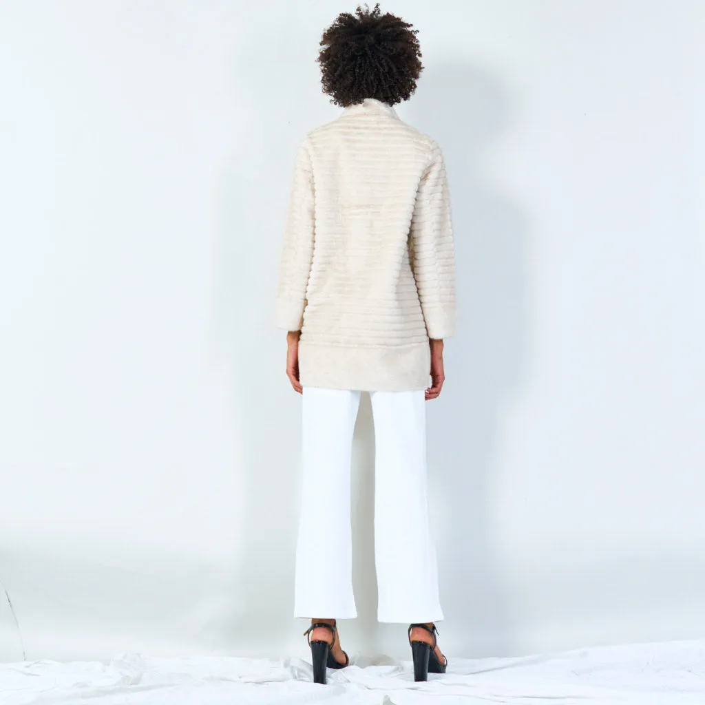 Ribbed faux fur coat with clasp detail wholesale