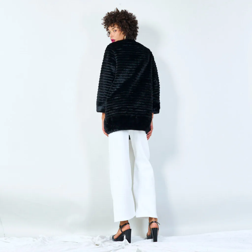 Ribbed faux fur coat with clasp detail wholesale